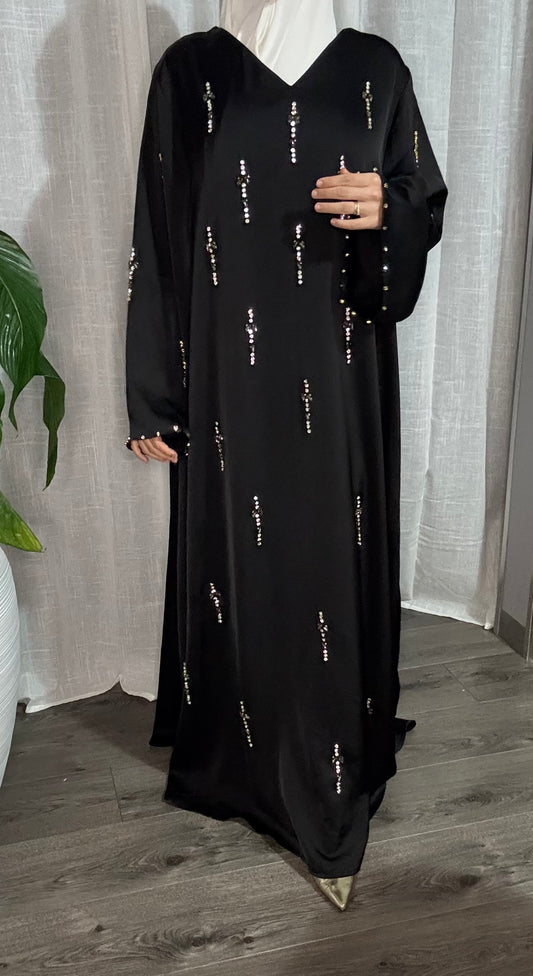 Abaya Lina noire perlée main