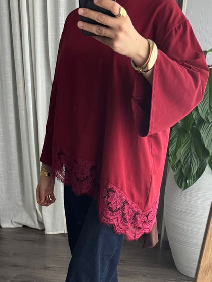 T-SHIRT DENTELLE BORDEAUX