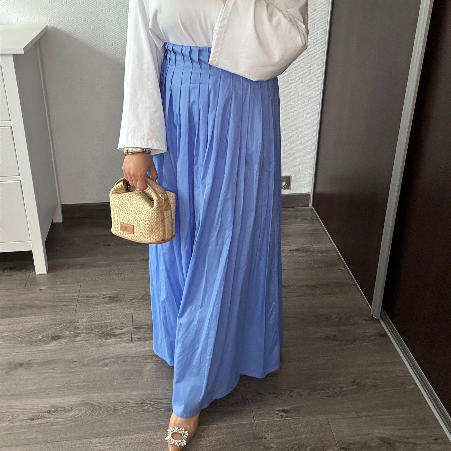 JUPE COTON PLISSÉE BLEUE