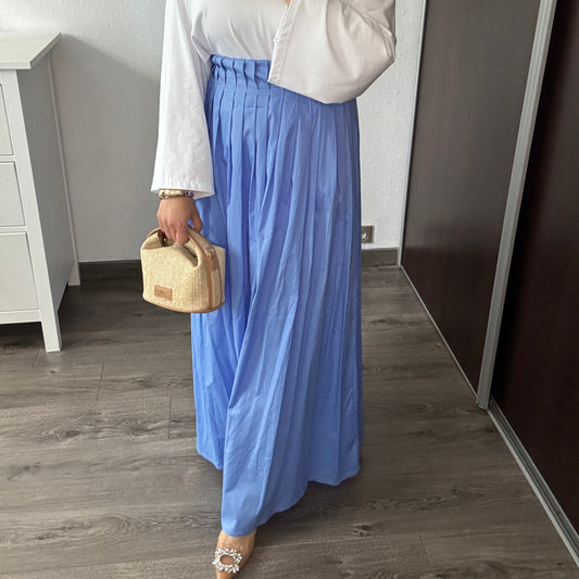 JUPE COTON PLISSÉE BLEUE
