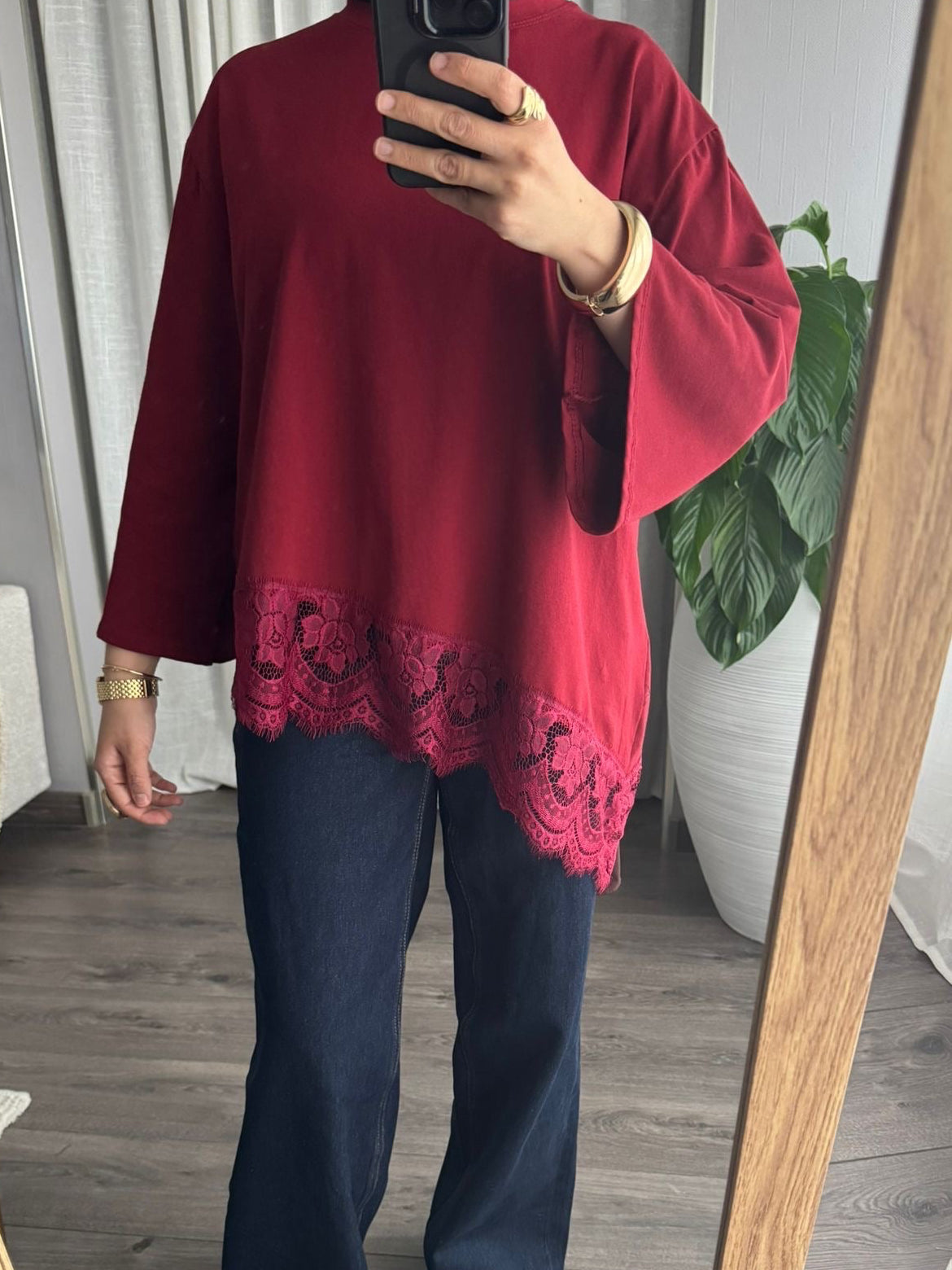 T-SHIRT DENTELLE BORDEAUX