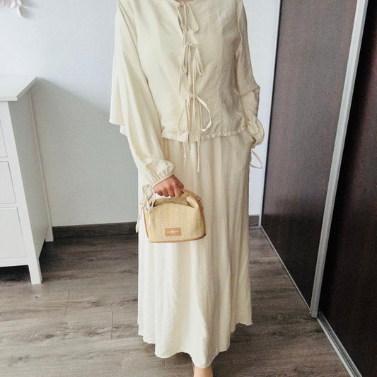 ENSEMBLE GILET 3 NOEUDS + JUPE BEIGE