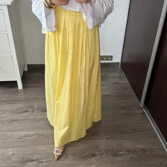 JUPE COTON PLISSÉE JAUNE
