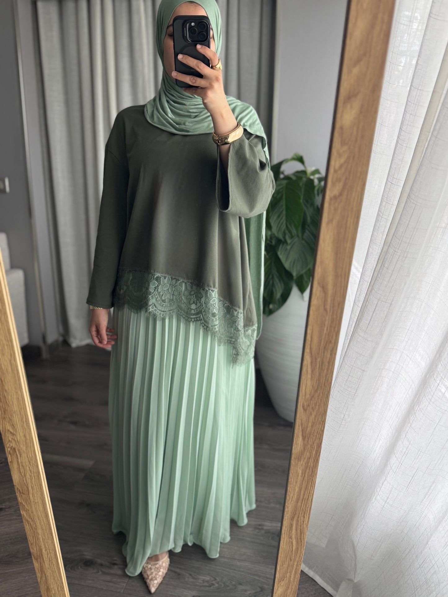 T-SHIRT DENTELLE KAKI