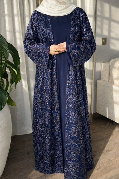 Abaya Anissa à sequins et motifs floraux