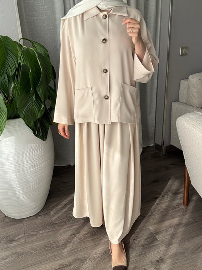 Ensemble chemise+jupe beige