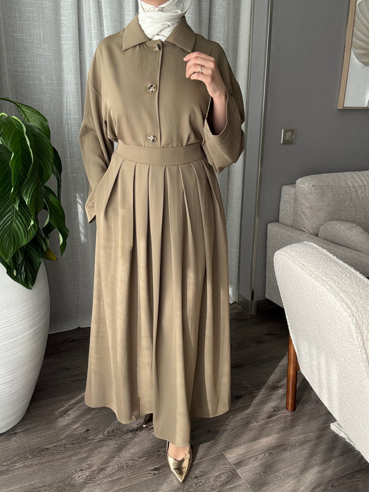 Ensemble chemise+jupe vert olive