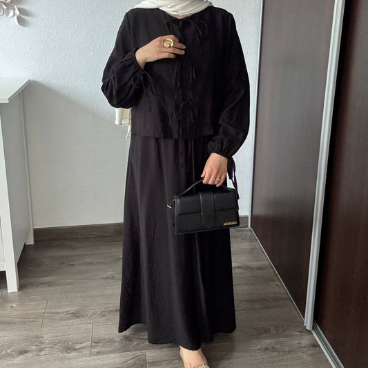 ENSEMBLE GILET 3 NOEUDS + JUPE NOIR