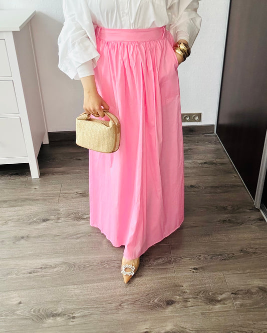 JUPE COTON AVEC POCHES ROSE