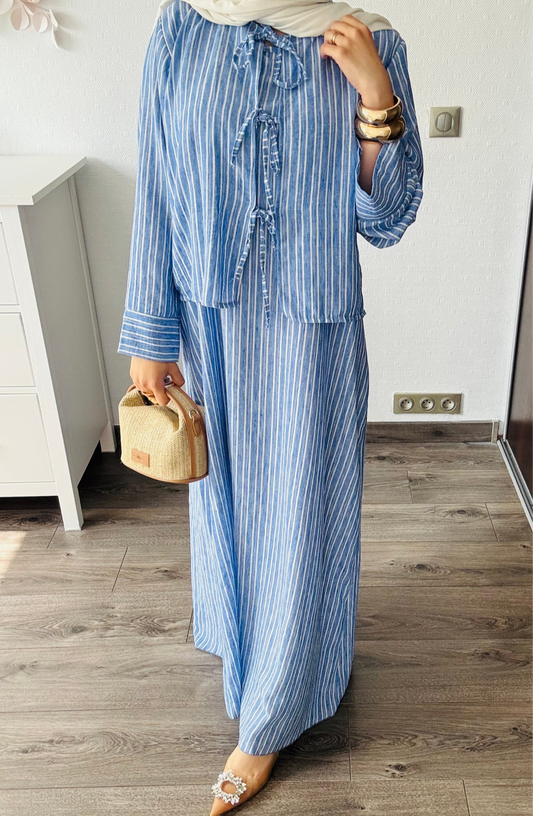 ROBE 3 LACETS RAYÉE (Ensemble robe sans manche +gilet)