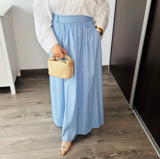 JUPE COTON AVEC POCHES BLEUE