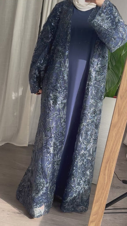 Abaya Anissa à sequins et motifs floraux