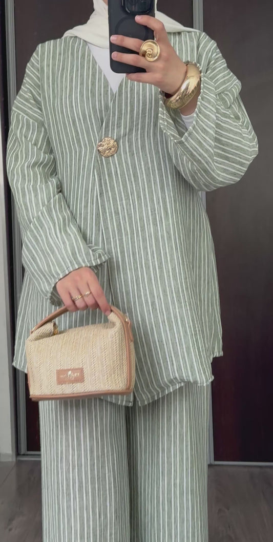 ENSEMBLE RAYÉ VERT